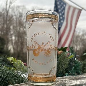 Nashville, TENN  Music City Frosted Gold Embellished Glass Tumbler Vintage